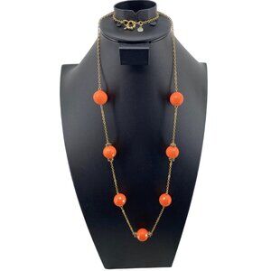 J. Crew Long Chain‎ Faceted Rondelle Rhinestone Station Necklace Peach Fizz